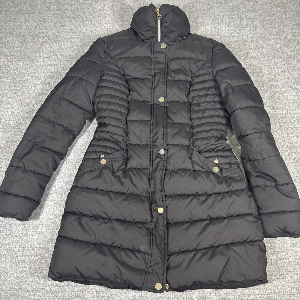 INC Womens Black Knee Length Puffer Coat Size XS‎